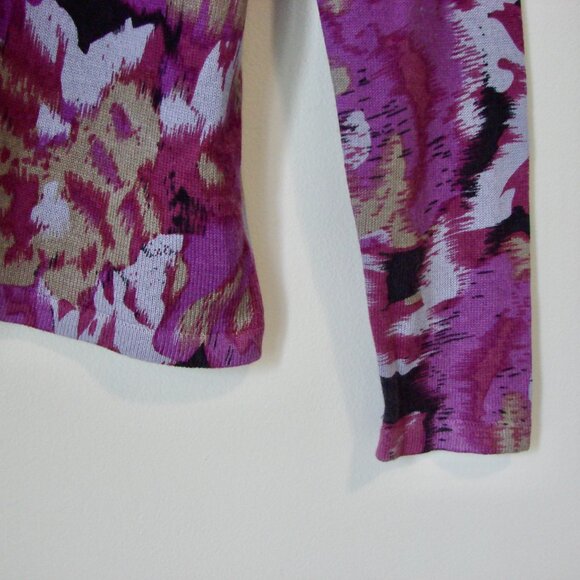 Cashmere Silk Sweater Cardigan Crewneck Preppy Purple Black Rhinestones Medium - Picture 6 of 13